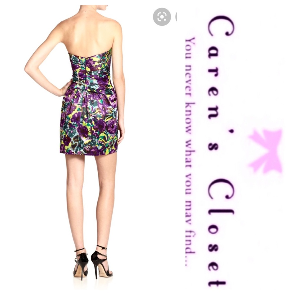 BCBGMaxazria Purple Floral Strapless Mini Dress - Picture 2 of 9